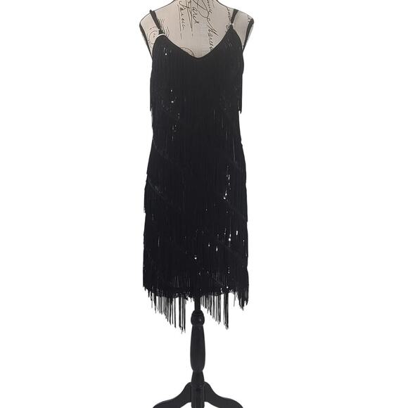 City Wear Showgirl Fringe Dress Black Size Medium Flapper Festival Concert Party - Picture 2 of 11